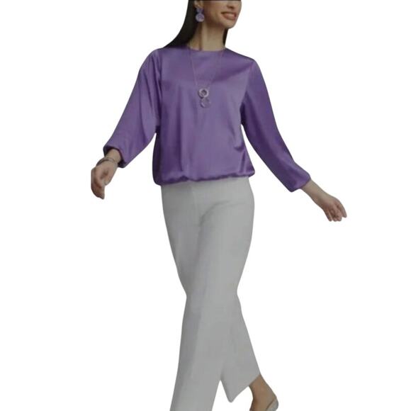 Chico's Purple Sumptuous Satin Bubble Top Chico's Size3 or US 16 Minimalist - Picture 3 of 13